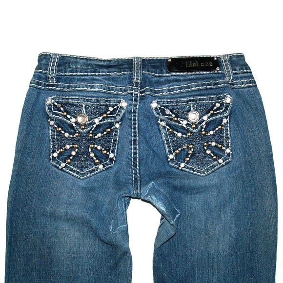 L.A. Idol USA - Iron Cross on Back Pocket - Distressed Patched Denim Jeans 32X32 - Picture 7 of 13